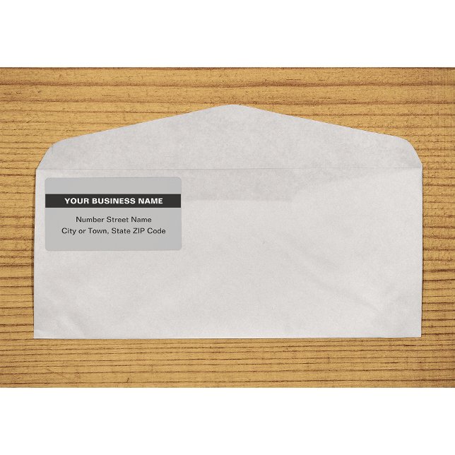 Schlichter Text mit dem Graue Versandkennzeichen (Plain text gray shipping label with your highlighted business name on envelope)