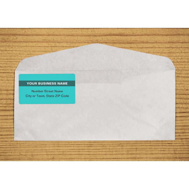 Schlichter Text mit markierter Aquamariner grüner  (Plain text teal green shipping label with your highlighted business name on envelope)
