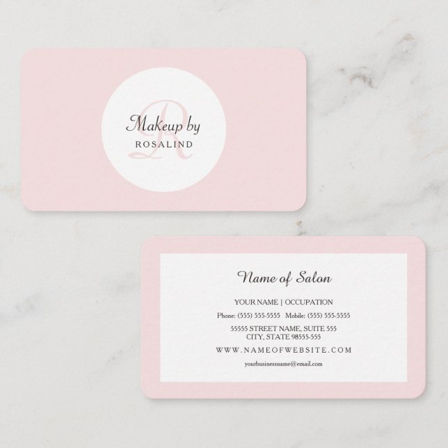 Schlichter und einfacher hellrosa Monogram Makeust Visitenkarte (Vorne/Hinten)