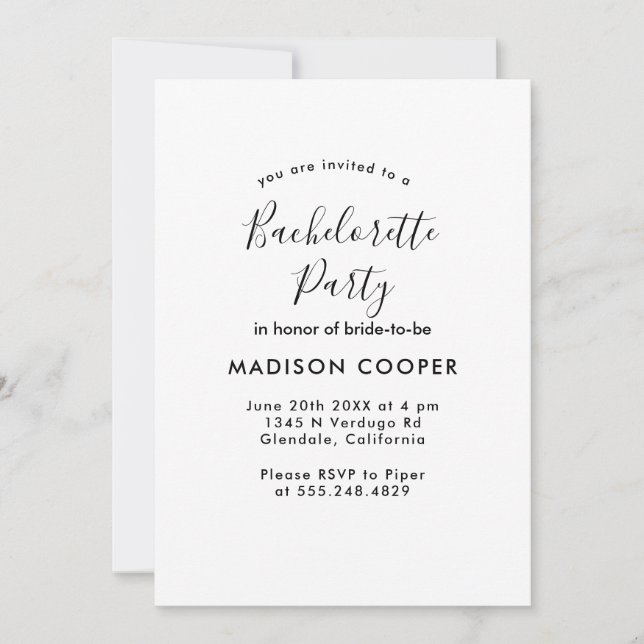 schlichter und eleganter Junggeselinnen-Abschied Einladung (Vorderseite)