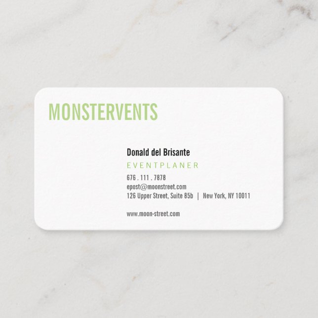 Schlichter Veranstaltungsplaner Visitenkarte (Vorderseite)