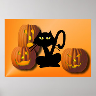 Schlichtes Black Kitty Halloween Poster
