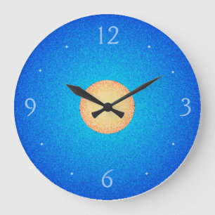 Schlichtes Blau mit gelber/orange Centre>Wall Uhr
