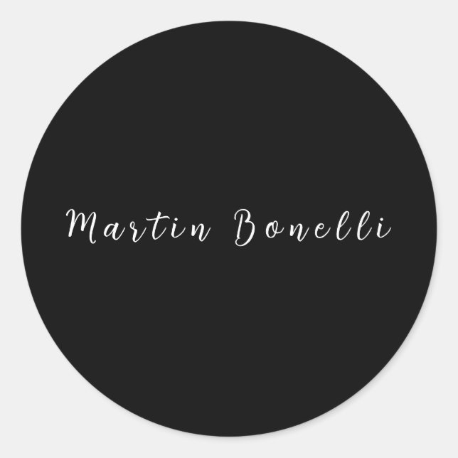 Schlichtes Einfaches Schwarz-weißes Trendy-Kalligr Runder Aufkleber (Vorderseite)