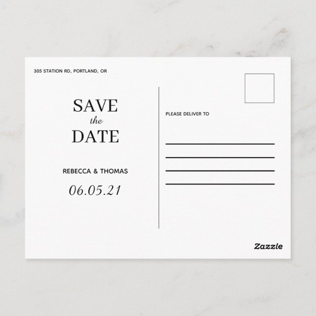 schlichtes elegantes Non-Foto Save the Date Postka Postkarte (Rückseite)