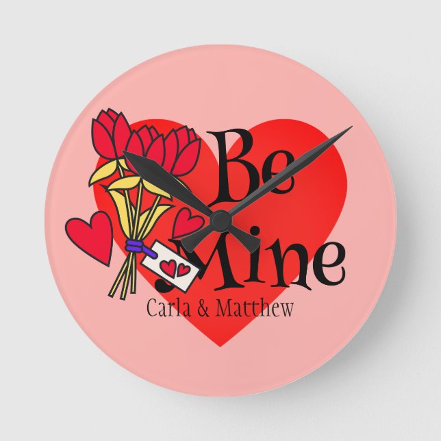 schlichtes, elegantes rosa Valentin, süß für den C Runde Wanduhr (Vorderseite)