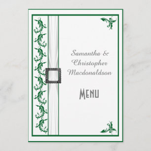 Schlichtes Hochzeitsmenü in Grün und Weiß Menükarte