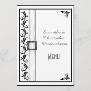 Schlichtes Hochzeitsmenü in Schwarz-Weiß Menükarte