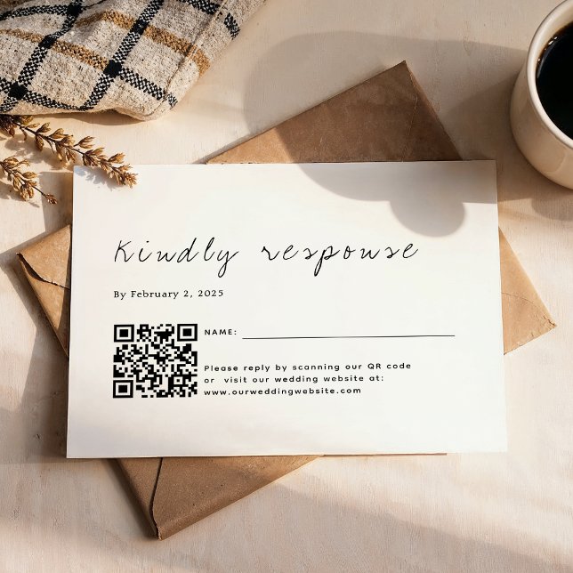 Schlichtes Minimalistisches Script Qr Code Hochfah RSVP Karte (Von Creator hochgeladen)