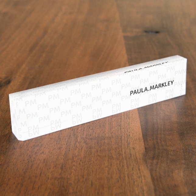 Schlichtes, schlichtes, weißgraues, modernes Monog Namensplakette (Seite)