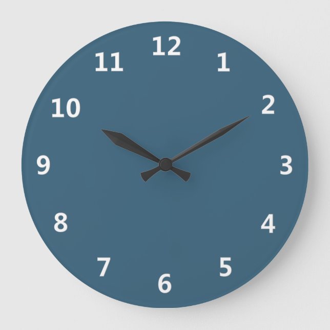 Schlichtes Stahlblau Große Wanduhr (Vorderseite)