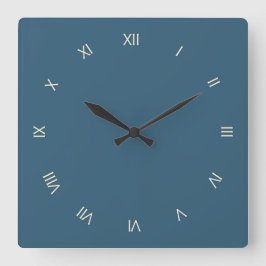 Schlichtes Stahlblau Quadratische Wanduhr