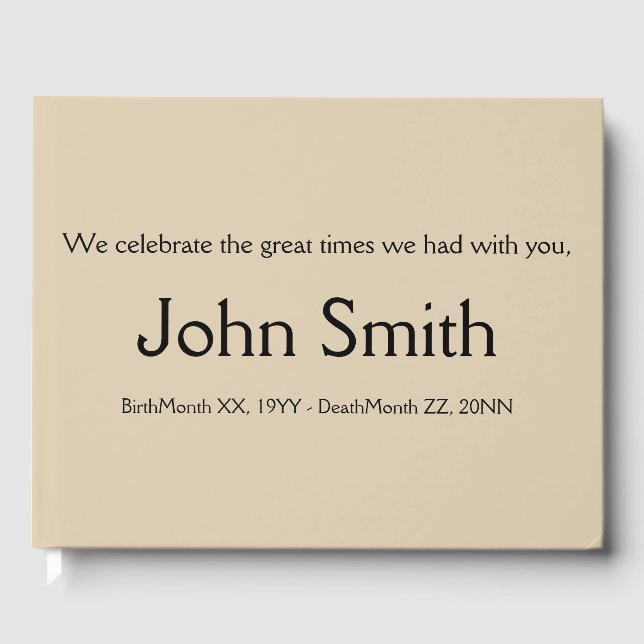 Schlichtes und einfaches Beige-Begräbnisbuch Gästebuch (Vorderseite)