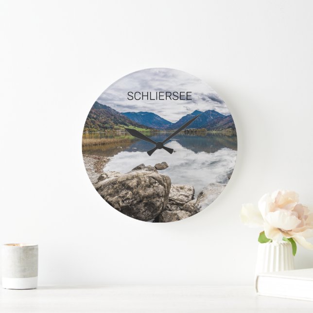 Schliersee Bayerischer See Panorama Souvenir Große Wanduhr (Zuhause)