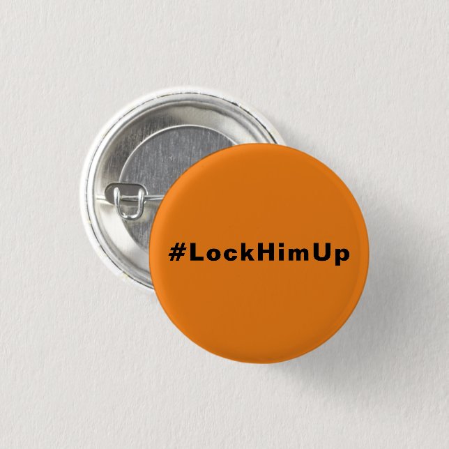 Schließe ihn an #LockHimUp-Orange-Schwarz-Minimali Button (Vorne & Hinten)