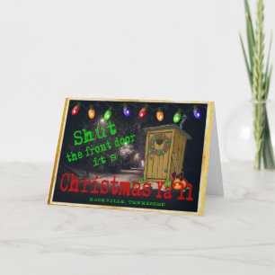 Schließen Sie die Weihnachtskarte an der Vordertür Feiertagskarte
