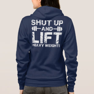 Schließen Sie und heben Sie schwere Gewichte an Hoodie