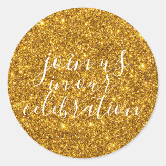 SCHLIESSEN SIE UNS BEI UNSERER FEIERUNG AN - GOLD RUNDER AUFKLEBER
