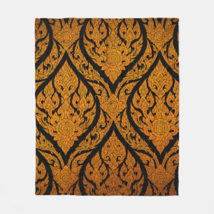 Schließen thailändischer Muster Carvinglotusbild v Fleecedecke