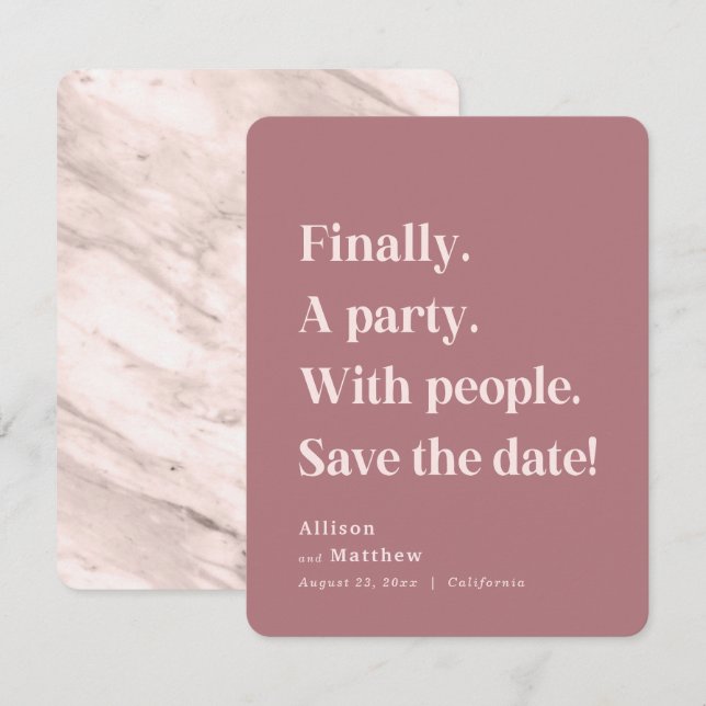 Schließlich ein Party Simple Text Dusty Rose Minim Save The Date (Vorne/Hinten)