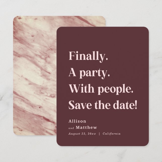 Schließlich ein Party Simple Text Marsala Minimali Save The Date (Vorne/Hinten)