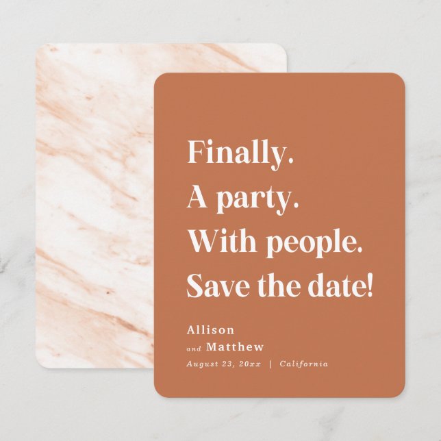 Schließlich ein Party Simple Text Terracotta Minim Save The Date (Vorne/Hinten)
