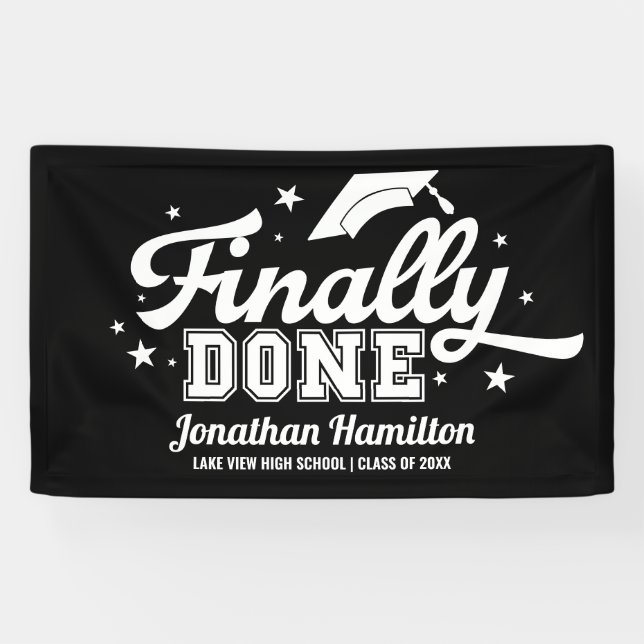 Schließlich Fertig Black Graduation Party Banner (Horizontal)