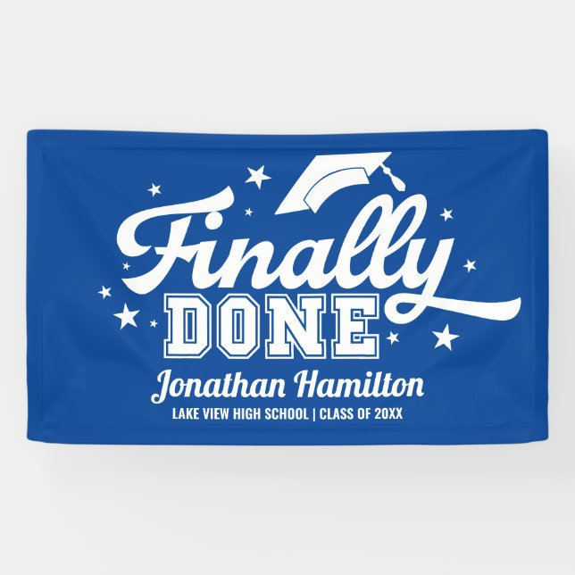 Schließlich Fertig Blue Graduation Party Banner (Horizontal)