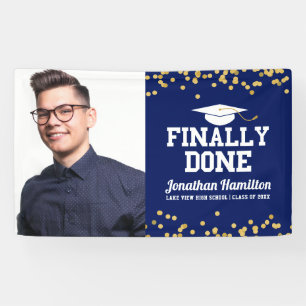 Schließlich Fertig Navy Blue Graduation Party Foto Banner