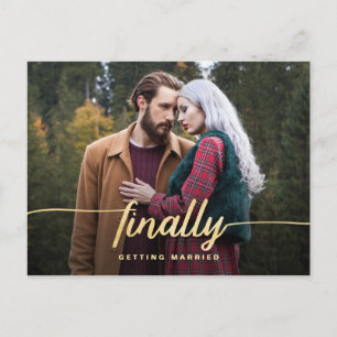 Schließlich Goldskript lustiges Wedding Save the Ankündigungspostkarte