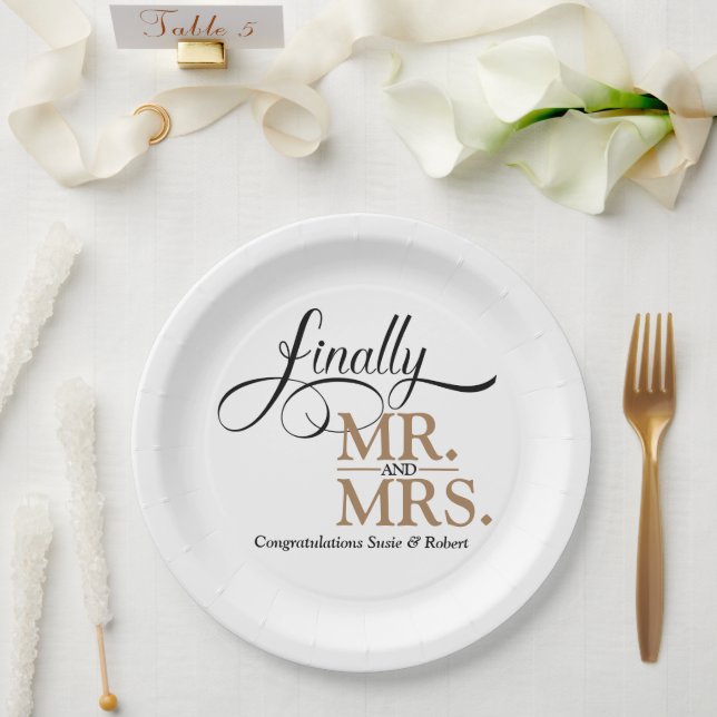 Schließlich Herr und Frau Wedding Empfang Pappteller (Hochzeit)
