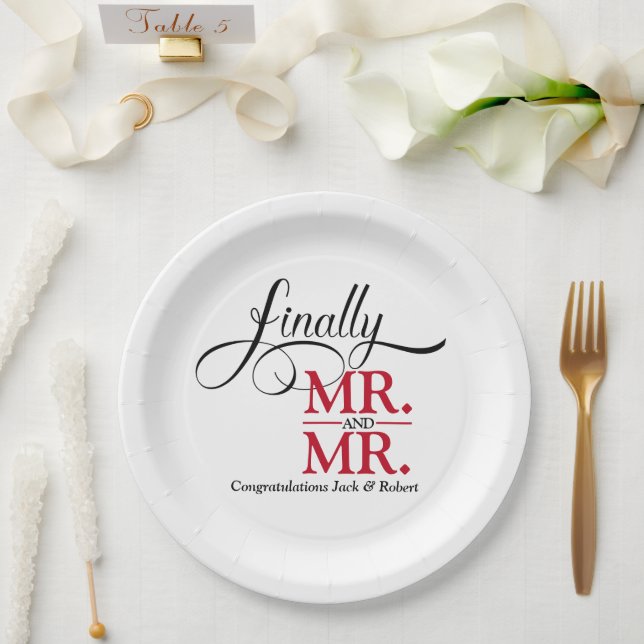 Schließlich Herr und Herr Wedding Empfang Pappteller (Hochzeit)