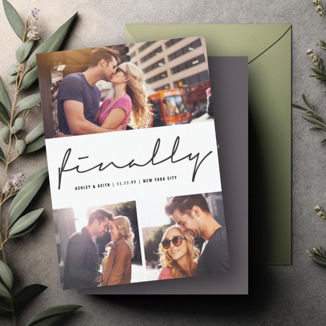 Schließlich Script Modern 3-Foto Hochzeitsdesign Save The Date (Von Creator hochgeladen)