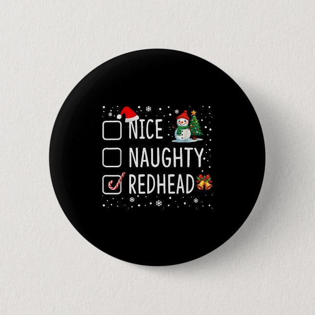 Schlimme Schöne Rothaarige Weihnachts-Pyjamas Lust Button (Vorderseite)