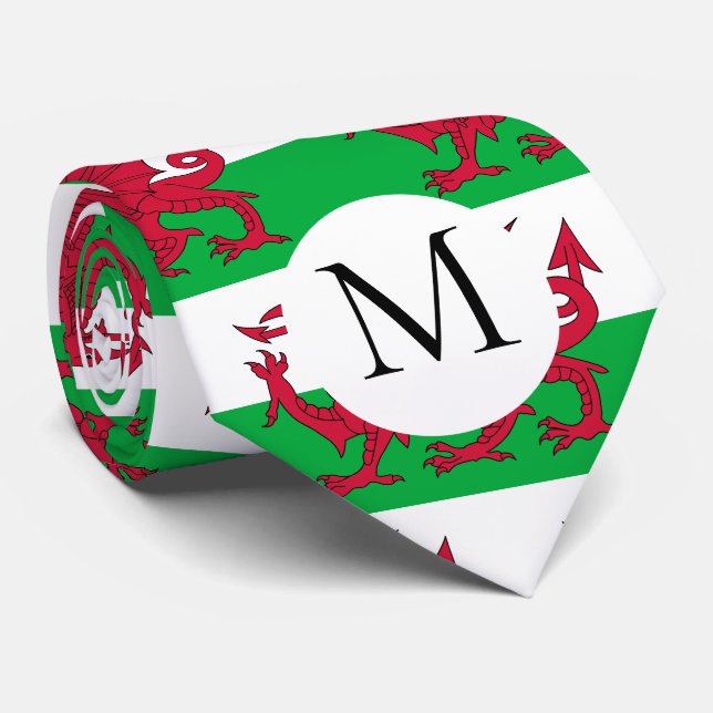 Schlips mit Monogramm Wales-Flagge Walisischer rot Krawatte (Gerollt)