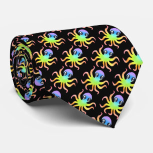 Schlips (schwarz) - Regenbogen-Oktopus Krawatte