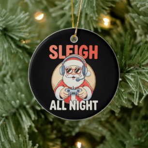Schlitten die ganze Nacht Santa Gamer Videospiele  Keramik Ornament