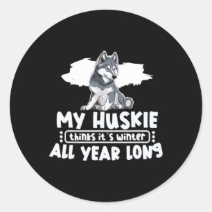 Schlitten Dog Huskie Alaska Wintersport Rodelbahn Runder Aufkleber