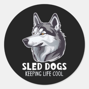 Schlitten Dog Huskie Alaska Wintersport Rodelbahn Runder Aufkleber