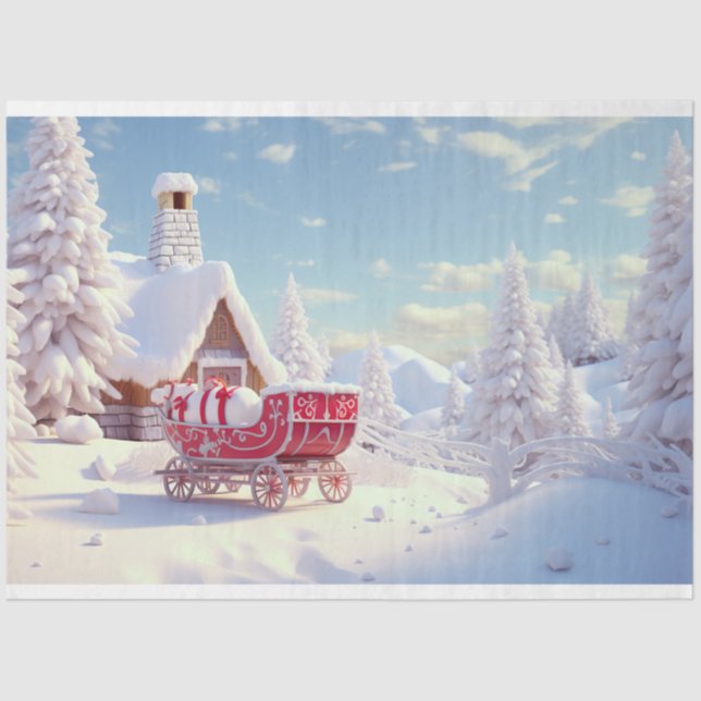 Schlitten im Schnee 1 Dekoupage Paper Seidenpapier (Vorderseite)