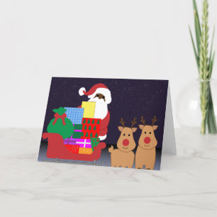 Schlitten schwarzer Weihnachtsmann Feiertagskarte
