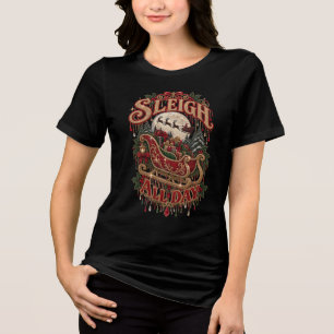 Schlittenfahren den ganzen Tag Faux-Rhinstone-Weih Tri-Blend Shirt
