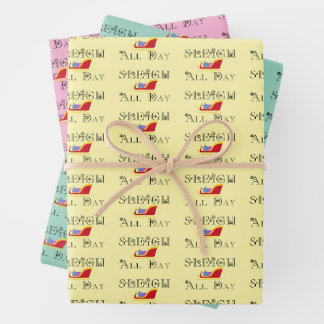 Schlittenfahren den ganzen Tag | Schwarze Schrift Geschenkpapier Set