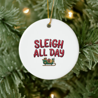 Schlittenfahren den ganzen Tag Weihnachtsdesign Keramik Ornament