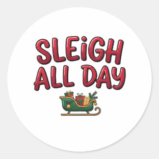 Schlittenfahren den ganzen Tag Weihnachtsdesign Runder Aufkleber