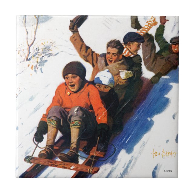 Schlittenfahren Fliese (Vorderseite)