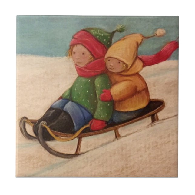 Schlittenfahren Fliese (Vorderseite)