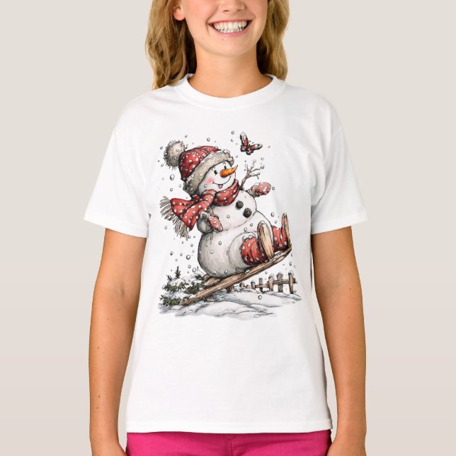 Schlittenfahren im Schnee T-Shirt (Vorderseite)