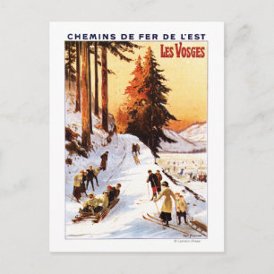 Schlittenfahren und Skifahren auf dem Vosges Poste Postkarte