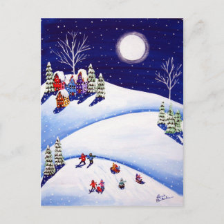Schlittenfahrer unter dem Mond Winter Folklorekuns Postkarte